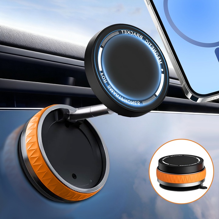 Стойка за телефон за кола Универсална, DEYKAY, Магнитна, Изключително силно захващане, оранжев цвят