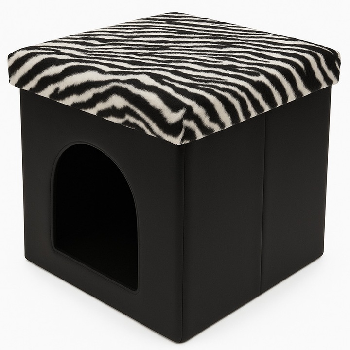Сгъваема Табуретка Легло за Домашни Любимци - 38x38x38см / Зебра