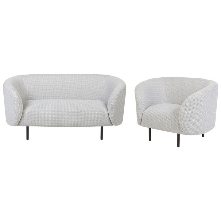 Set de living Beliani, 3 locuri, alb-negru, tesatura, 155x70x79cm