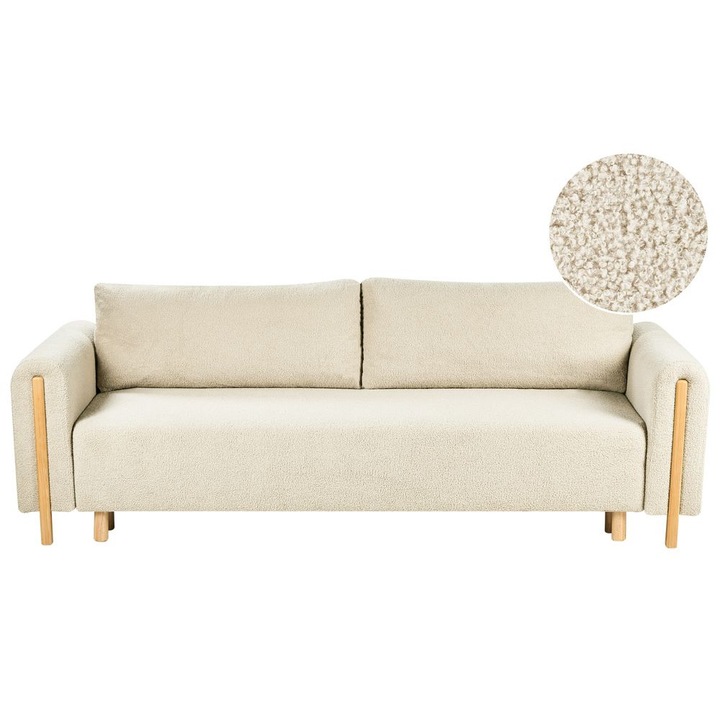 Canapea extensibilă Beliani Kvam Boucle Alb-murdar, 3 locuri, cu depozitare, 242x99cm