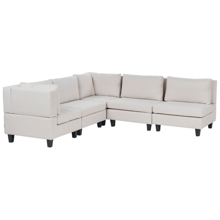 Canapea modulară de colț Bej deschis, 5 locuri, Beliani, 228x228cm, material poliester