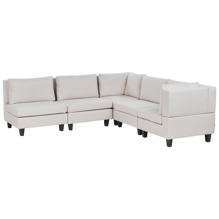 Canapea modulară de colț, Beliani, 5 locuri, bej deschis, 228x228cm, cu otomana asortată