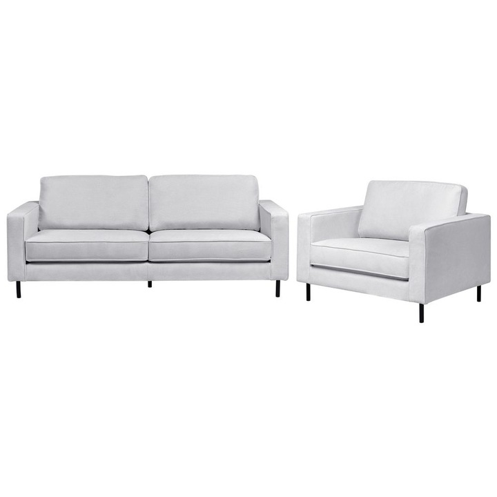 Set canapea și fotoliu Beliani, 4 locuri, gri deschis, dimensiuni 204x91x87cm