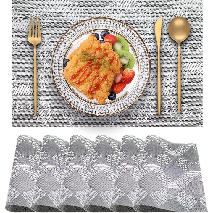 Set 8 suporturi pentru farfurii Delpi, antiderapante, rezistente la caldura, gri cu reflexii argintii, 30x45cm