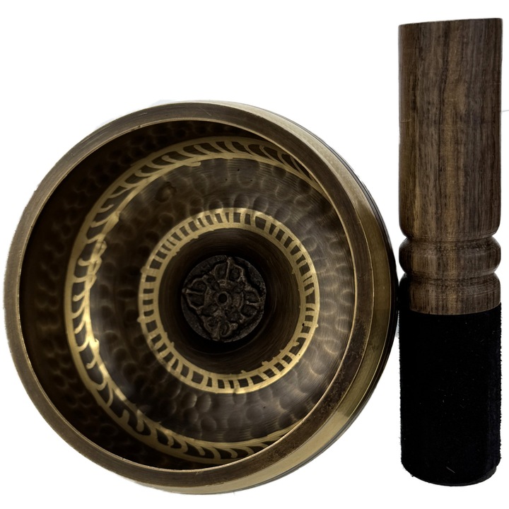 Bol Tibetan MIVELIS Intelepciunea Tibetului, 11, 5 cm, set cu rezonator dublu și saculet de protecție