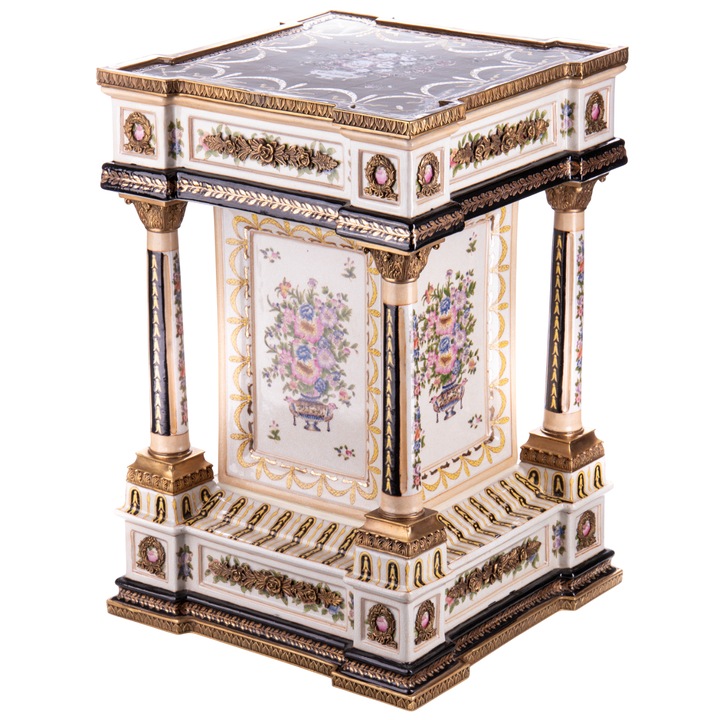 Piedestal din portelan si bronz, realizat manual, decor interior, Z-HOME