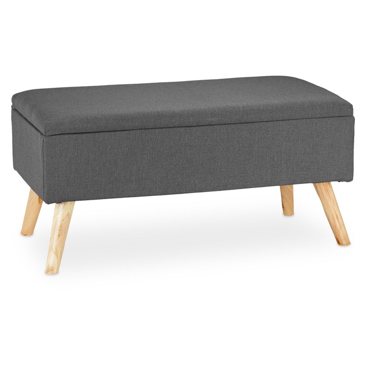 Banca cu spatiu de depozitare Relaxdays, 80 x 40 x 40 cm, picioare din lemn, hol/dormitor, Gri