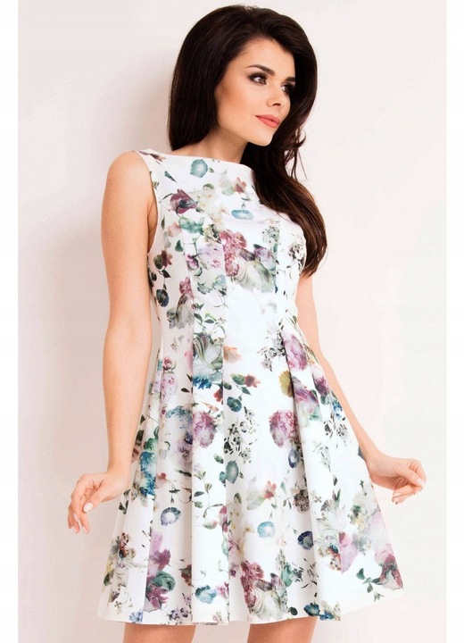 Rochie De Dama, Infiniteyou, Poliester, Model Floral, Croi Evazat, Lungime Mini, Maneci Fara Maneci, Bretele, Stil Care Evidentiaza Talia, Ideala Pentru Ocazii Speciale, Ecru, Ecru