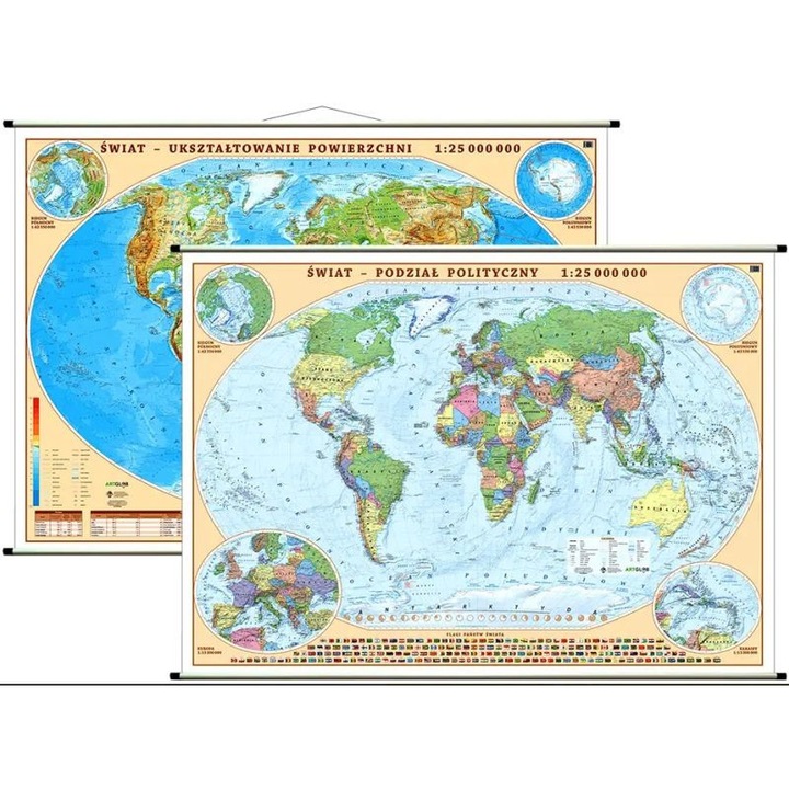 Harta de perete, Artglob, harta politica si fizica, 1:25 000 000, cu detalii despre continente, 100x140cm