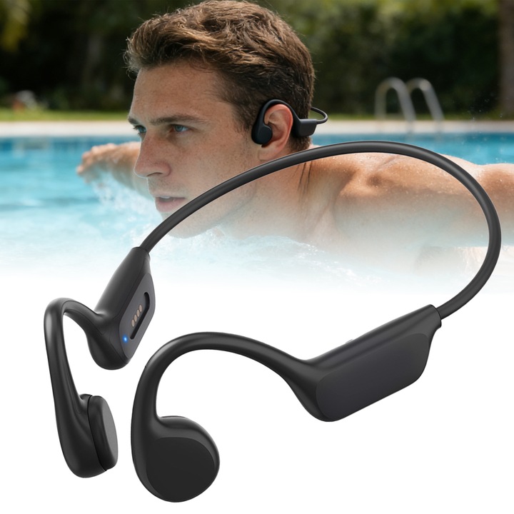Casti Wireless, SDLOGAL, Casti Inot si Sport, cu Conductie Osoasa, Bluetooth 5.4, MP3 cu 32GB incorporati, IPX8, HIFI, Banda pentru Gat, Pentru alergare, fitness, ciclism, Negru