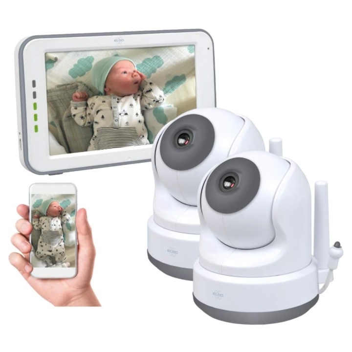 Monitor video pentru bebeluși Elro BC4000, ecran tactil 12, 7 cm, Wi-Fi dual, extensibil la 4 camere, vedere pe timp de noapte