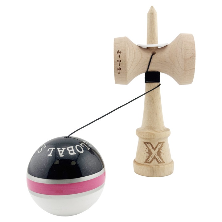 Kendama Big Cups V2, Negru/Roz Silver/Alb, 18 cm, Super Sticky, set