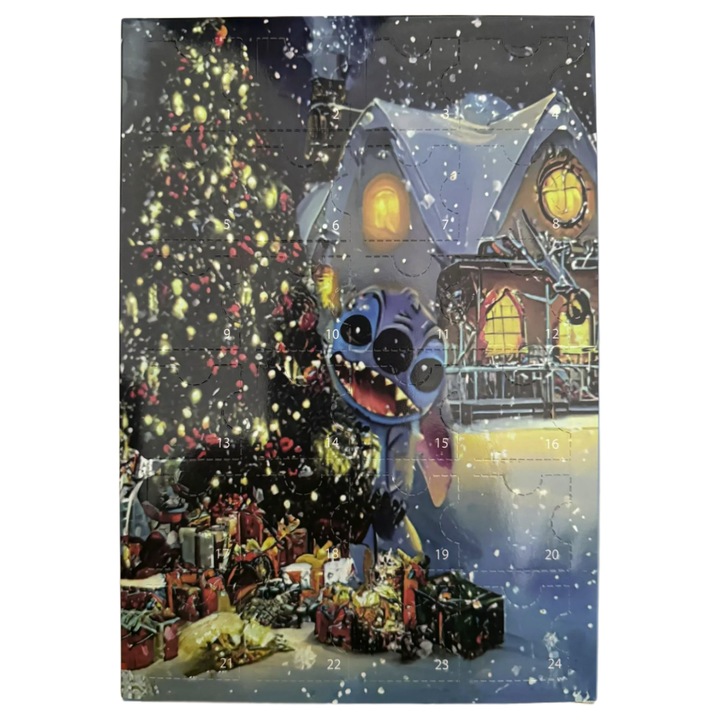 Calendar Advent de Craciun, Stitch, 24 figurine, albastru inchis