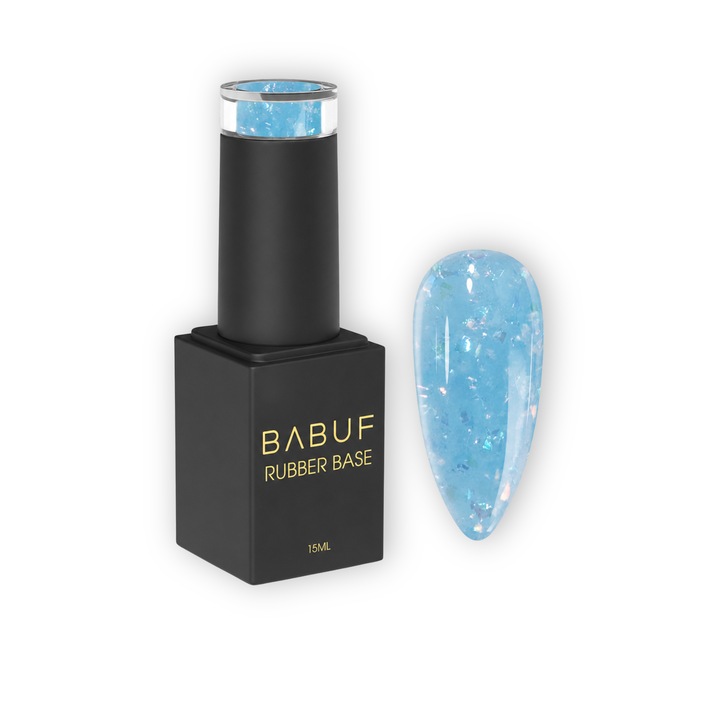 Baza rubber paietata BABUF, Frozen Elixir RBPA4, 15 ml, autonivelanta, particule holografice, albastru glaciar