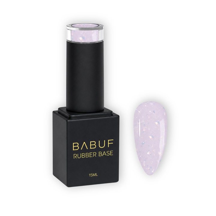 Baza Rubber paietata BABUF, Dreamy Elixir, RBPA5, violet pastel, particule holografice, autonivelanta, 15ml
