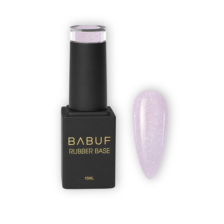 Baza rubber glitter BABUF, Lilac Dior, RBG12, autonivelanta, lila pastel sidefat, 15ml