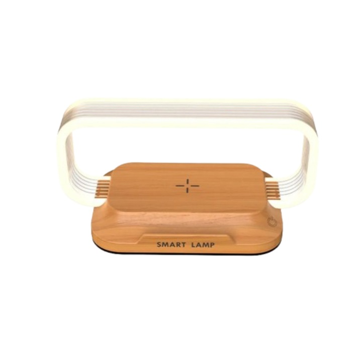 Настолна и нощна лампа с безжично зареждане за телефон, вградена стойка, 3 регулируеми режима на светлина и тъч контрол, съвместима с iOS и Android – идеална за спалня, всекидневна или офис