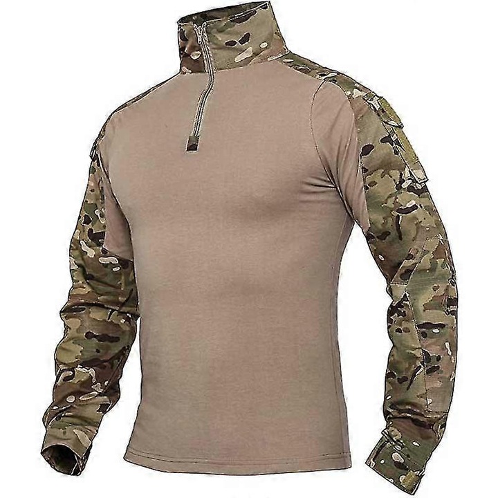 Bluza tactica, XKTTAC, barbati, Armi, 2-4 buzunare, poliester/spandex, guler mandarin cu fermoar, echipament militar, airsoft, paintball, multicam, L