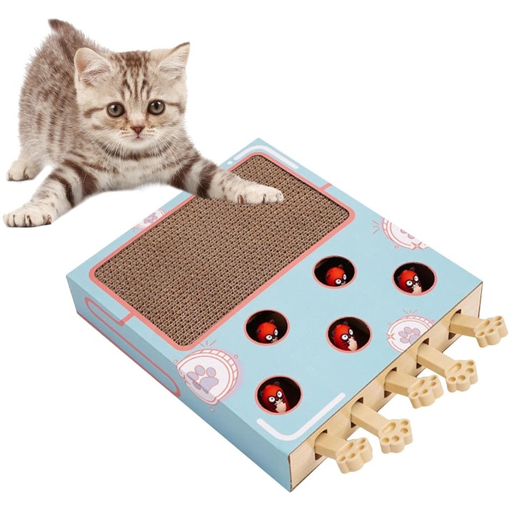 Macskakaparó, AFKSMILE, vízszintes, hullámkarton, világoskék, 36.3x26x6cm