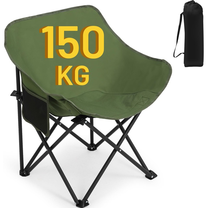 Scaun camping pliabil HAUSPROFI, suport 150 kg, verde