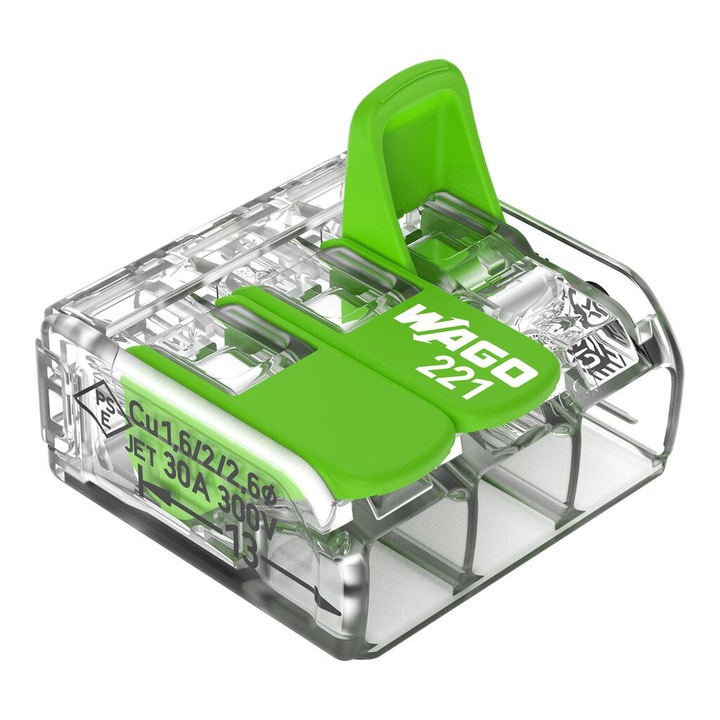 Conector de imbinare cu parghii WAGO 221-623 pentru toate tipurile de conductori, max. 6 mm², 3 conductori, carcasa transparenta