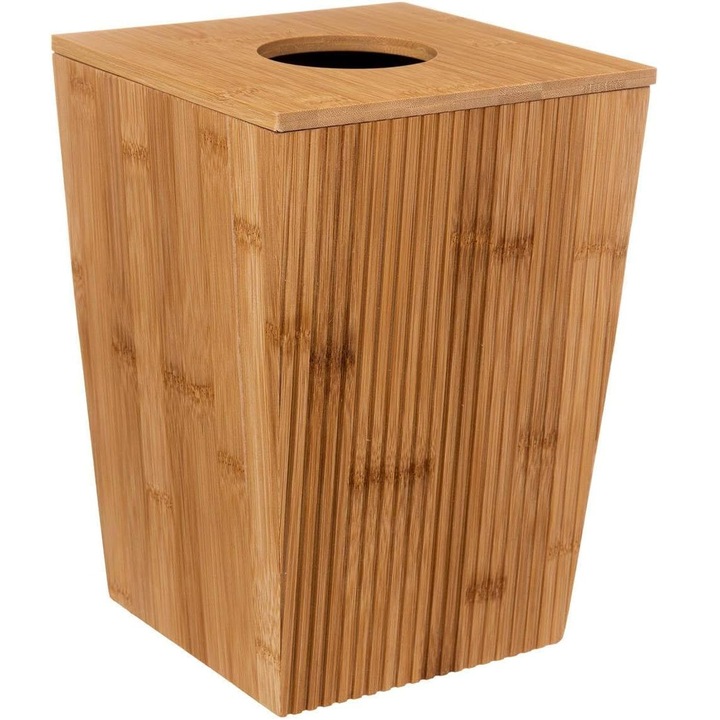 Cos gunoi 5Five Terre Inconnue cu capac, bambus, 6 litri, 20x20x26 cm, natur