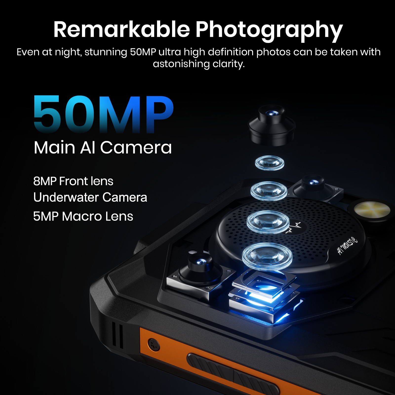 Telefon mobil FOSSiBOT F110 Pro, 6.745-inch, Baterie 10000mAh, 5G, Android 15, 50MP+8MP, Dual SIM, Face ID/GPS, NFC, 20GB RAM(8GB+12GB extensibil RAM)+128GB ROM, Rezistent la praf/Impermeabil/Rezistent la caderi, Pentru camping, calatorii, Negru