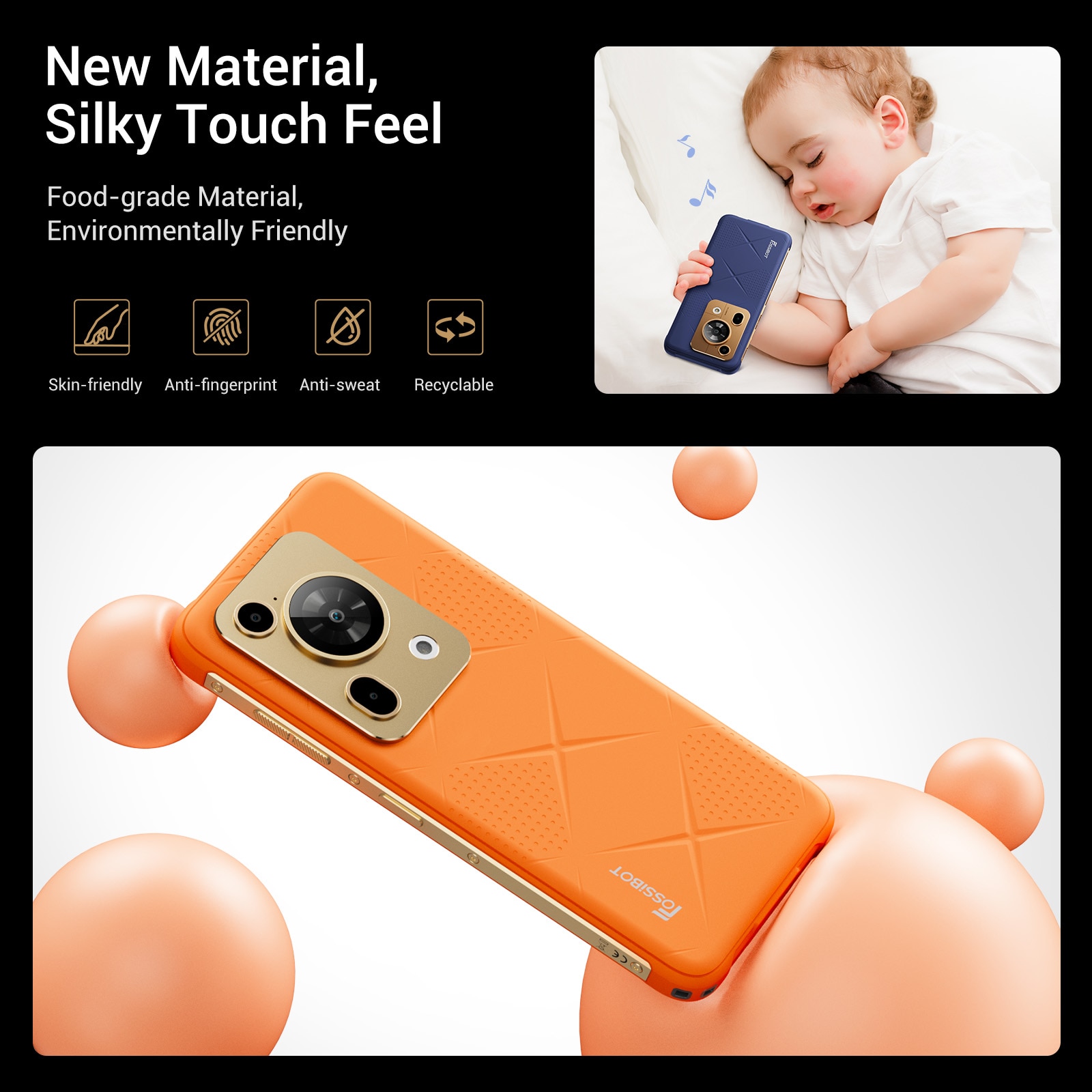 Telefon mobil FOSSiBOT F112 Pro, 6.88-inch, Baterie 7150mAh, 5G, Android 14, 50MP+16MP, Dual SIM, Face ID/GPS, NFC, 8GB RAM+256GB ROM(1TB extensibil ROM), Pentru camping, calatorii, Negru