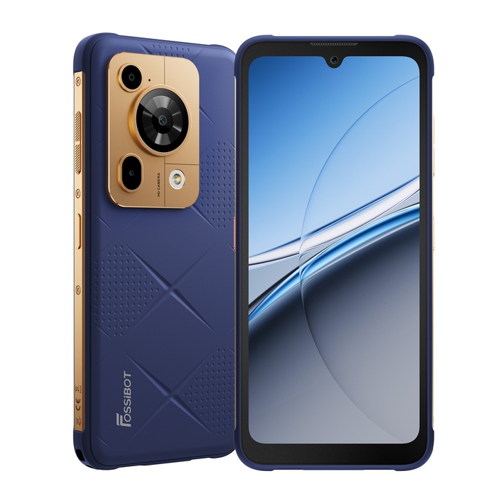Мобилен телефон FOSSiBOT F112 Pro, 6.88-инча, Батерия 7150mAh, 5G, Android 14, 50MP+16MP, Dual SIM, Face ID/GPS, NFC, 8GB RAM+256GB ROM(1TB разширяема ROM), За къмпинг, пътувания, Син
