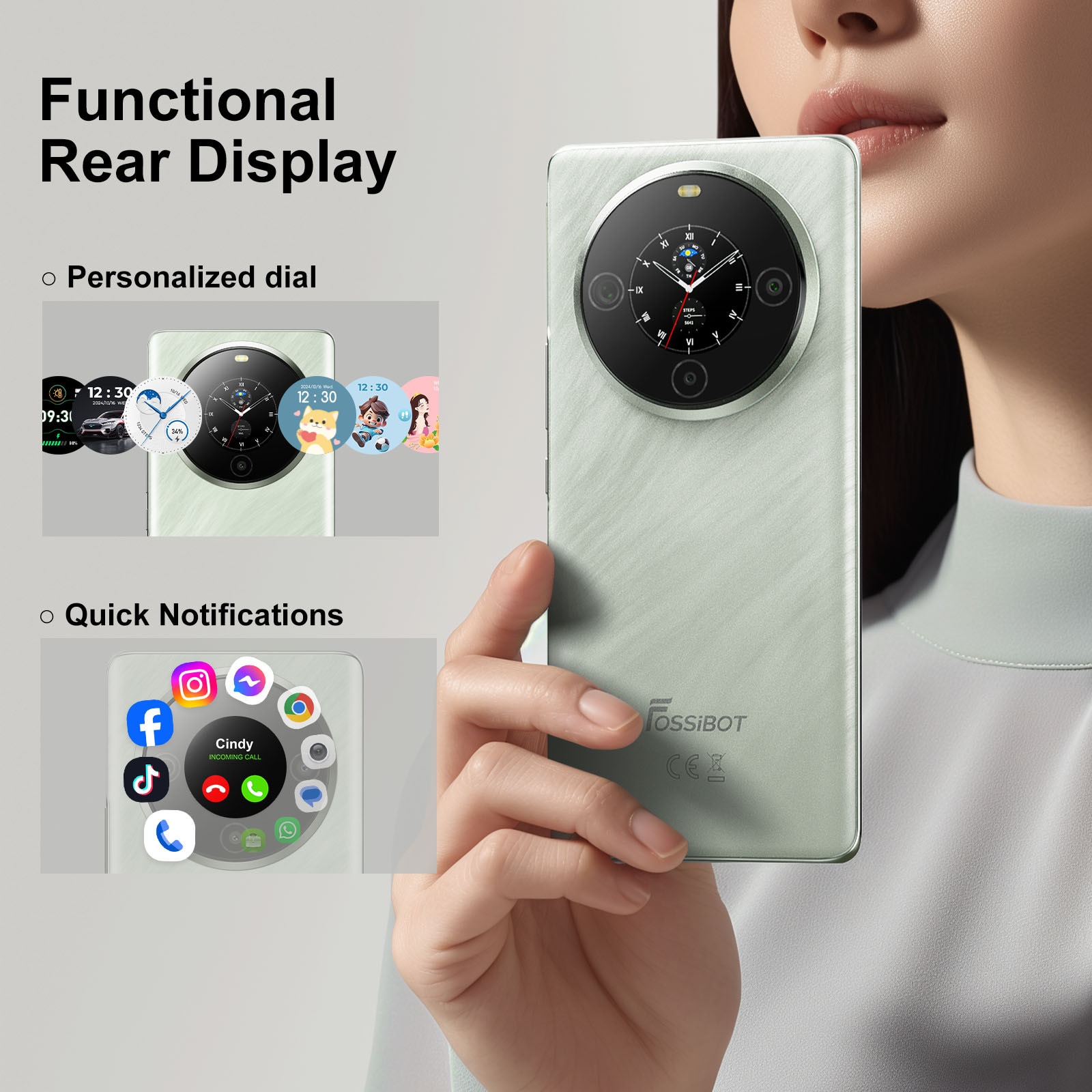 Telefon mobil FOSSiBOT S3 Pro, 6.67 inch Ecran curbat AMOLED si ecran secundar rotund de 1.09 inch, Baterie 5000mAh, 4G, Android 14, 20GB RAM(6GB+14GB extensibil RAM)+128GB ROM, Pentru camping, calatorii, Negru