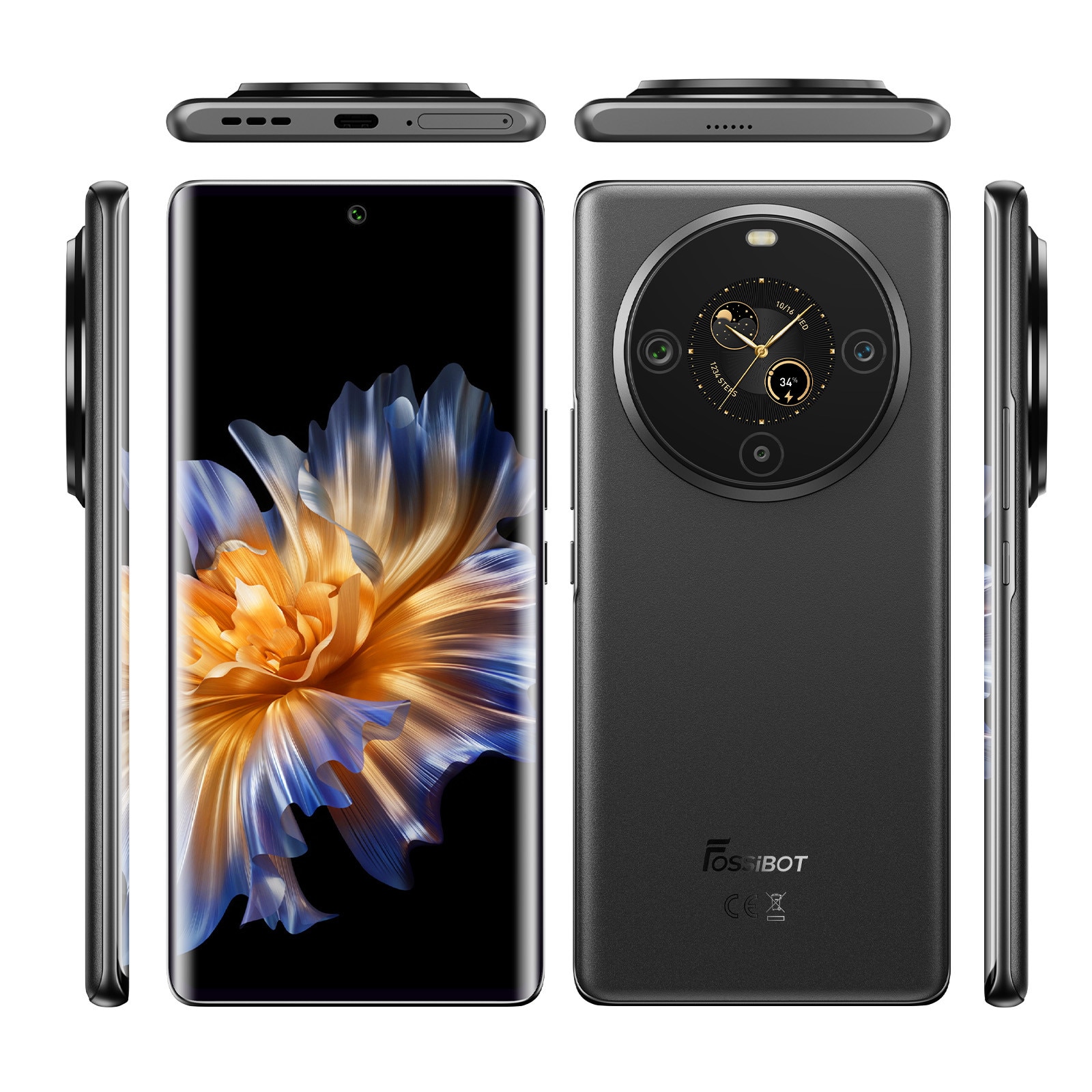 Telefon mobil FOSSiBOT S3 Pro, 6.67 inch Ecran curbat AMOLED si ecran secundar rotund de 1.09 inch, Baterie 5000mAh, 4G, Android 14, 20GB RAM(6GB+14GB extensibil RAM)+128GB ROM, Pentru camping, calatorii, Negru