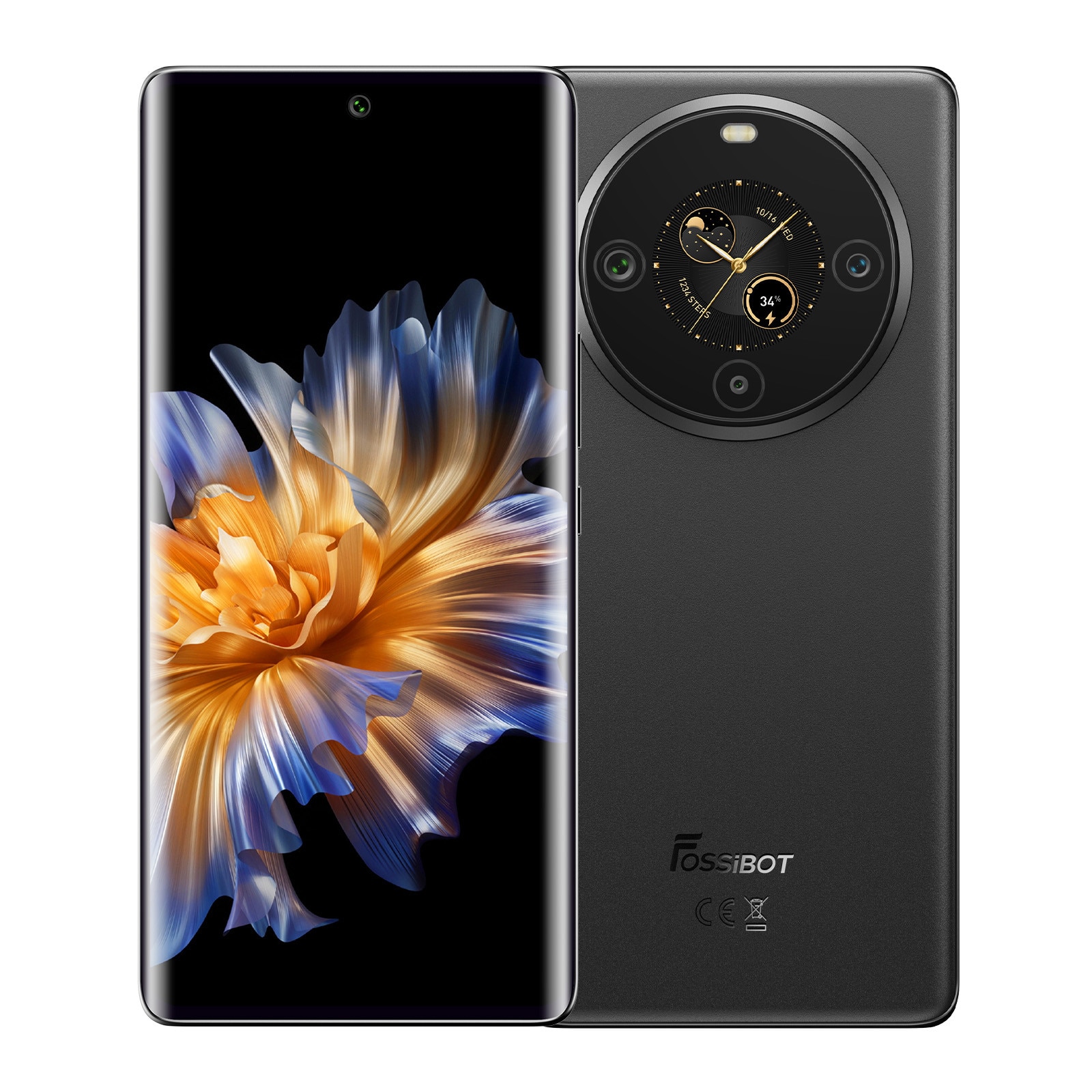 Telefon mobil FOSSiBOT S3 Pro, 6.67 inch Ecran curbat AMOLED si ecran secundar rotund de 1.09 inch, Baterie 5000mAh, 4G, Android 14, 20GB RAM(6GB+14GB extensibil RAM)+128GB ROM, Pentru camping, calatorii, Negru