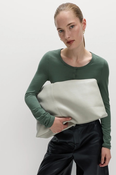 Marks & Spencer, Bluza din amestec de bumbac cu fenta cu nasturi, Verde feriga, 40