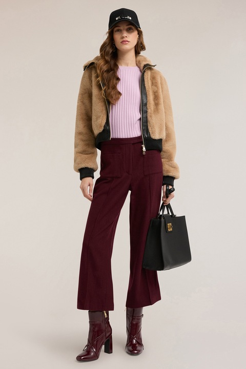 Motivi, Pantaloni crop evazati din amestec de lana, Rosu inchis