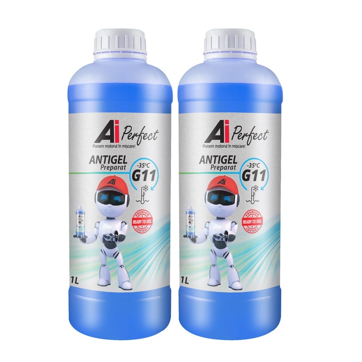 Pachet 2 litri Antigel AiPerfect G11R, Gata Preparat pana la -35 grade C, Silicat (Culoare Albastru)
