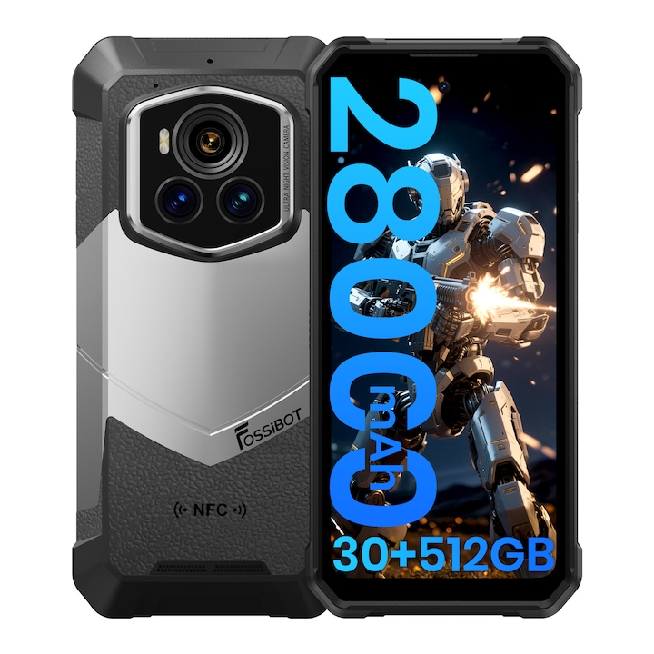 Мобилен телефон FOSSiBOT F107 Pro, 6.95-инча, Батерия 28000mAh, 5G, Android 15, 30GB RAM(12GB+разширение до 18 GB)+512GB ROM, 200MP+32MP, Устойчив на прах/Водоустойчив/Устойчив на падане, За къмпинг, пътувания, Черен