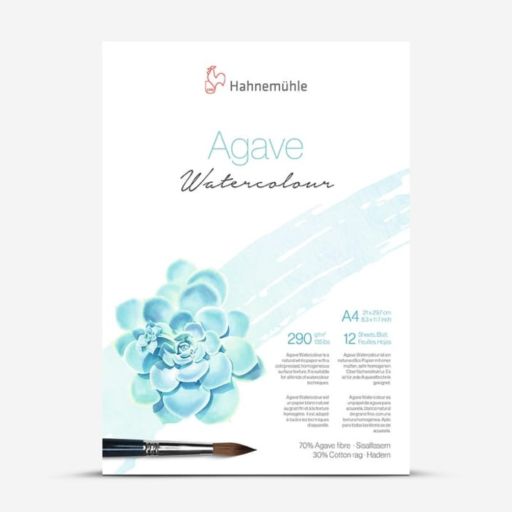 Bloc pentru acuarela Agave Watercolor 290gr - 12 coli - Hahnemuhle, 10625410 A4
