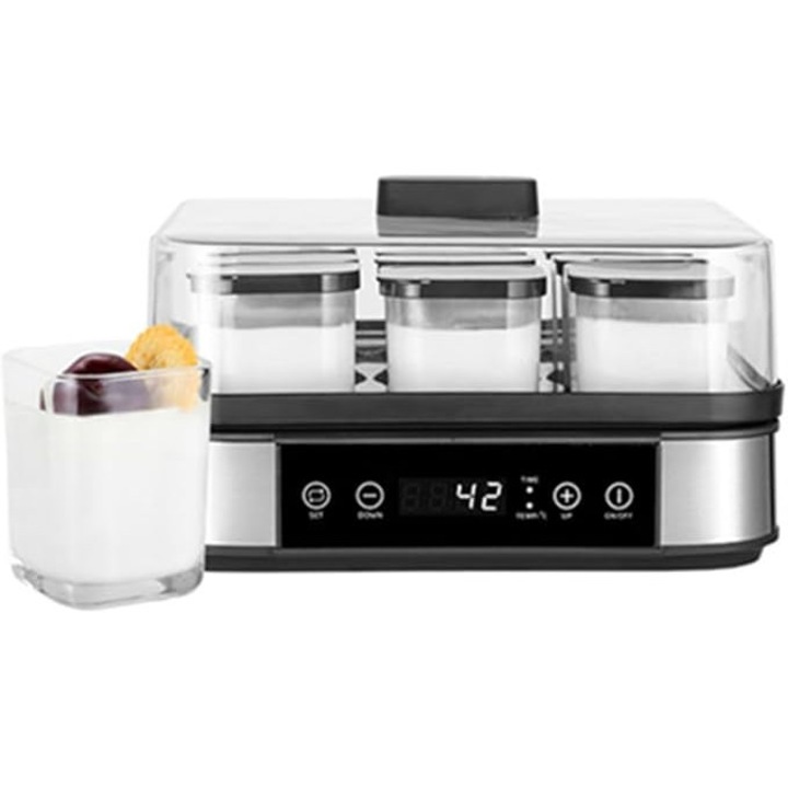 Aparat de facut iaurt, automat si digital, aparat pentru iaurt grecesc cu reglare a temperaturii si timer, cu 9 cupe de iaurt de 170 ml, perfect pentru iaurt organic preparat acasa, fara BPA, 40 W, negru