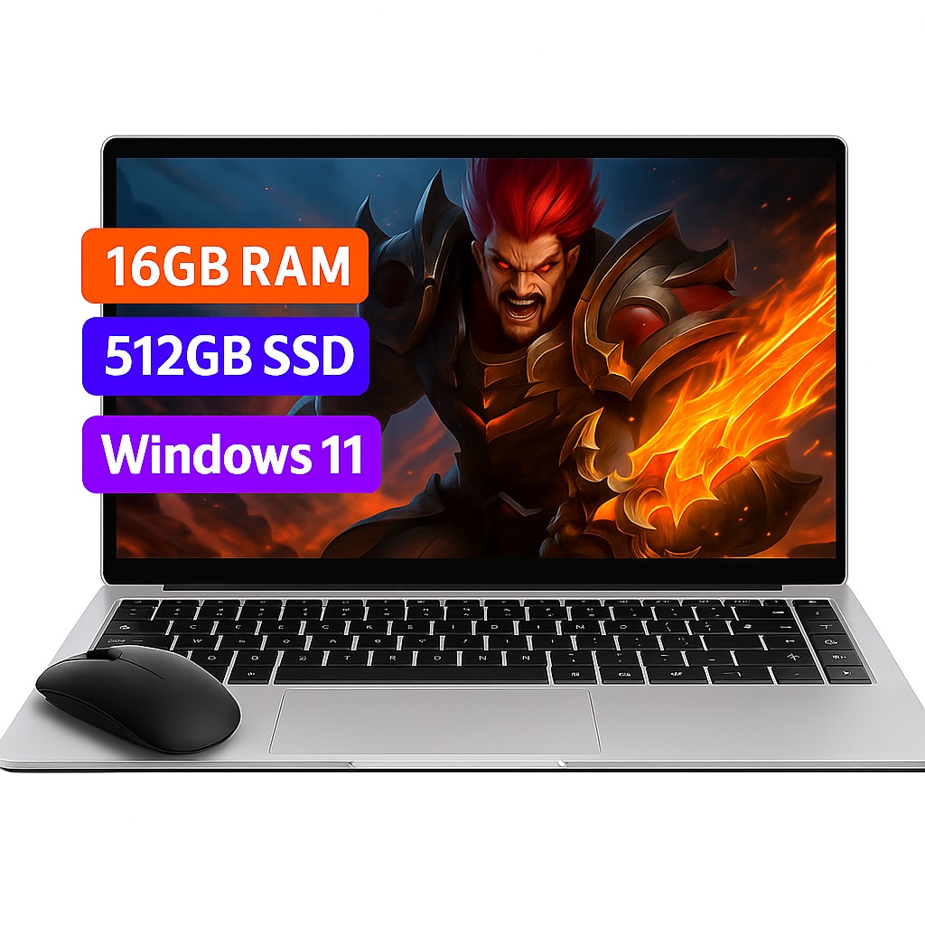 Laptop 15.6" cu procesor Intel Celeron N400 Alder Lake-N, 16GB RAM DDR4, 512GB SSD, 1920*1080 IPS, Windows 11, Intel® UHD Graphics, 5000mAh, Argintiu