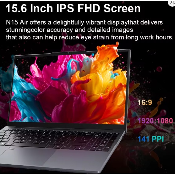 Laptop Gaming 15.6" Ninkear N15 Air Intel Celeron N95 3.4Ghz, 16GB RAM DDR4, 512GB SSD, 1920*1080 IPS, FingerPrint, SuperCooling, Windows 11 Pro, Intel® UHD Graphics, 6000mAh, Argintiu