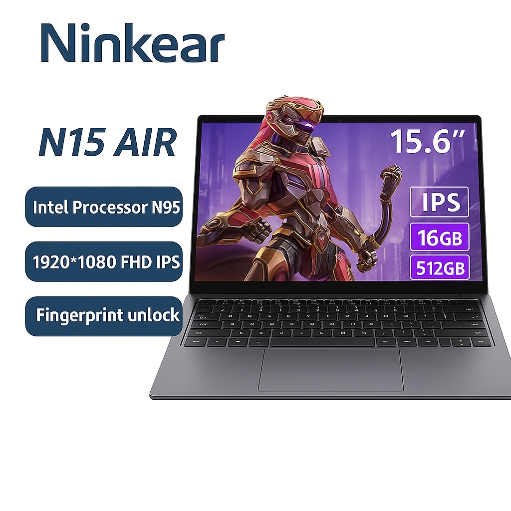Laptop Gaming 15.6" Ninkear N15 Air Intel Celeron N95 3.4Ghz, 16GB RAM DDR4, 512GB SSD, 1920*1080 IPS, FingerPrint, SuperCooling, Windows 11 Pro, Intel® UHD Graphics, 6000mAh, Argintiu