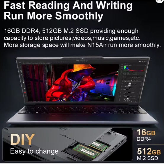 Laptop Gaming 15.6" Ninkear N15 Air Intel Celeron N95 3.4Ghz, 16GB RAM DDR4, 512GB SSD, 1920*1080 IPS, FingerPrint, SuperCooling, Windows 11 Pro, Intel® UHD Graphics, 6000mAh, Argintiu