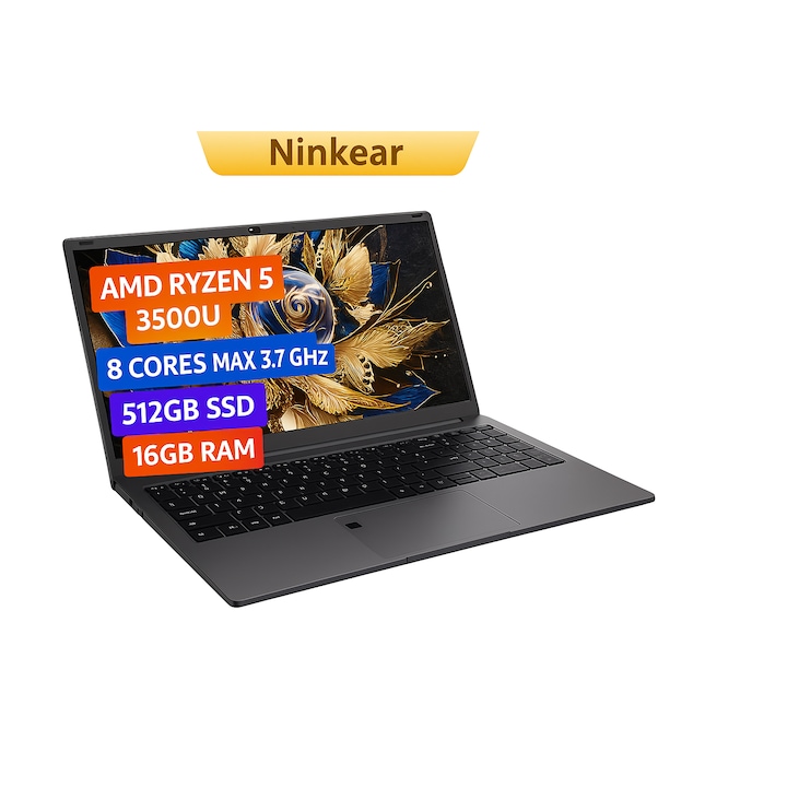 Laptop Gaming Ninkear A15 Air, AMD Ryzen 5 3500U, 16GB RAM, 512GB SSD, Argintiu, 15.6"