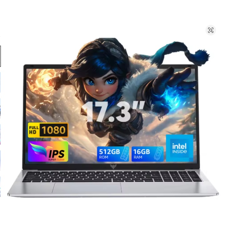 Laptop Gaming 17.3" ACEMAGIC Intel Celeron N97, 16GB RAM DDR4, 512GB SSD, 1920*1080 IPS, Quad-Core-12 Alder Lake, Windows 11, Intel® UHD Graphics, 6000mAh, Argintiu
