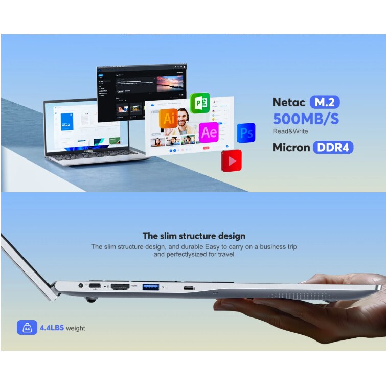 Laptop Gaming 17.3" ACEMAGIC Intel Celeron N97, 16GB RAM DDR4, 512GB SSD, 1920*1080 IPS, Quad-Core-12 Alder Lake, Windows 11, Intel® UHD Graphics, 6000mAh, Argintiu