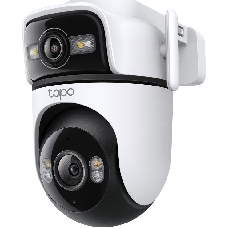 Camera de supraveghere Wireless TP-Link Tapo C545D cu 2 obiective, 2K 3MP + 2K 3MP, Pan/Tilt, Utilizare exterior, Wireless cu 2 antene si RJ45, unghi larg 165° si teleobiectiv 6 mm