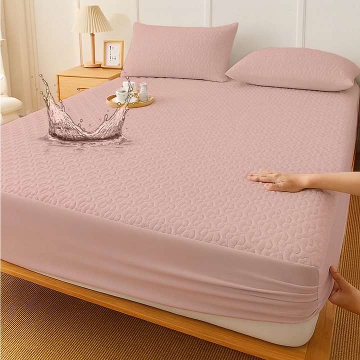 Водоустойчив капитониран протектор за матрак 120x200, с 2 калъфки за възглавници 50x70 см Розов