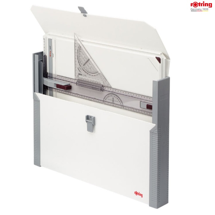 Set Planseta Proiectare A3 Rapid Rotring cu Geanta Transport, Sistem Triplu Fixare si Echer Profesional