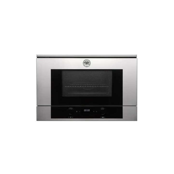 Cuptor cu microunde incorporabil Bertazzoni, 22 litri, colectie Modern, 5 trepte putere, 3 functii, 2 programe decongelare, timer integrat, functie grill si microunde, semnal sonor, panou control mecanic/tactil, suport grill inclus, 2700 W, inox