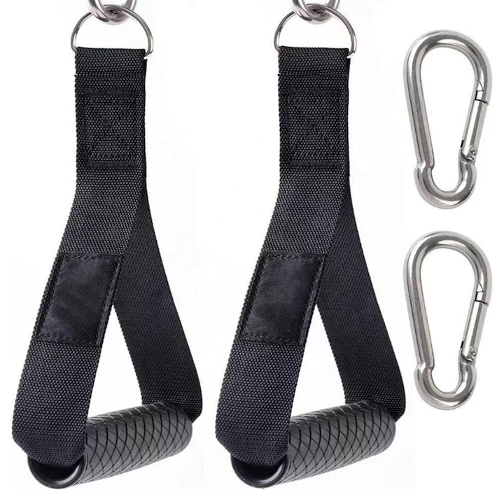 Set 2 manere aparat fitness, asskanaer, Multi-gimnastica manere triunghiular, Carabine incluse, Antiderapant si rezistent la uzura, Pentru bar si masini de exercitii mari, Flotari, Dips, Exercitii variate acasa, Cauciuc, 14*4cm, Negru